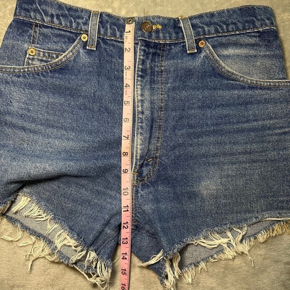 Levis 575 Jean Shorts Women Size 29x3 Orange Tab High Waist‎ Cut Off Dark Denim - Picture 8 of 13